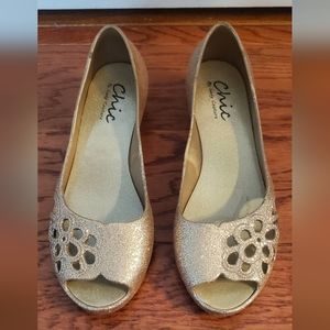 Chic by Lady Couture gold peep toe wedges